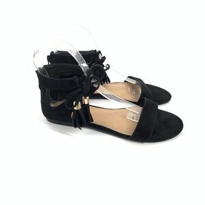 Candie's Eclipze Tasseled Ankle Strap Faux Suede Sandals Size 7 Womens Black